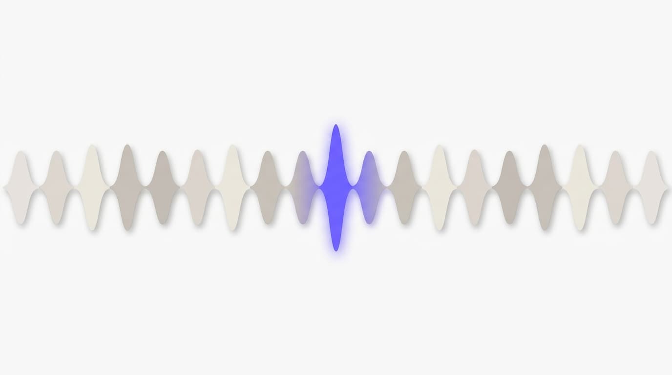 Une rangée d'ondes sonores grises avec une seule au centre soulignée en violet